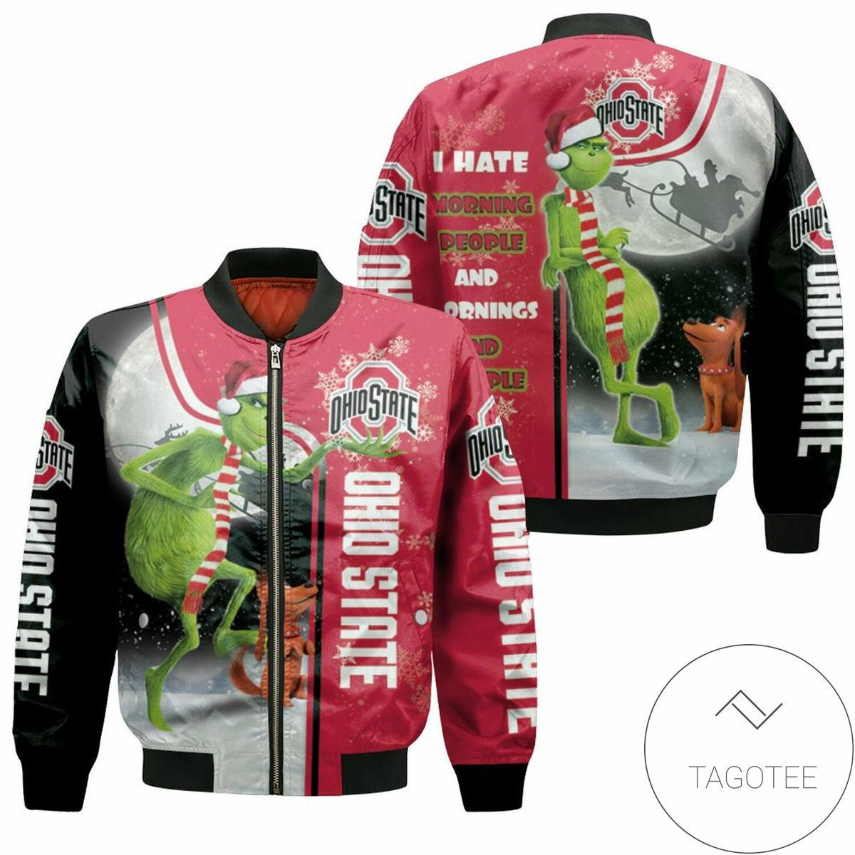 Ohio State Buckeyes The Grinch Bomber Jacket | NCAA College Team Jacket for Men & Women | Sports Fan Gift