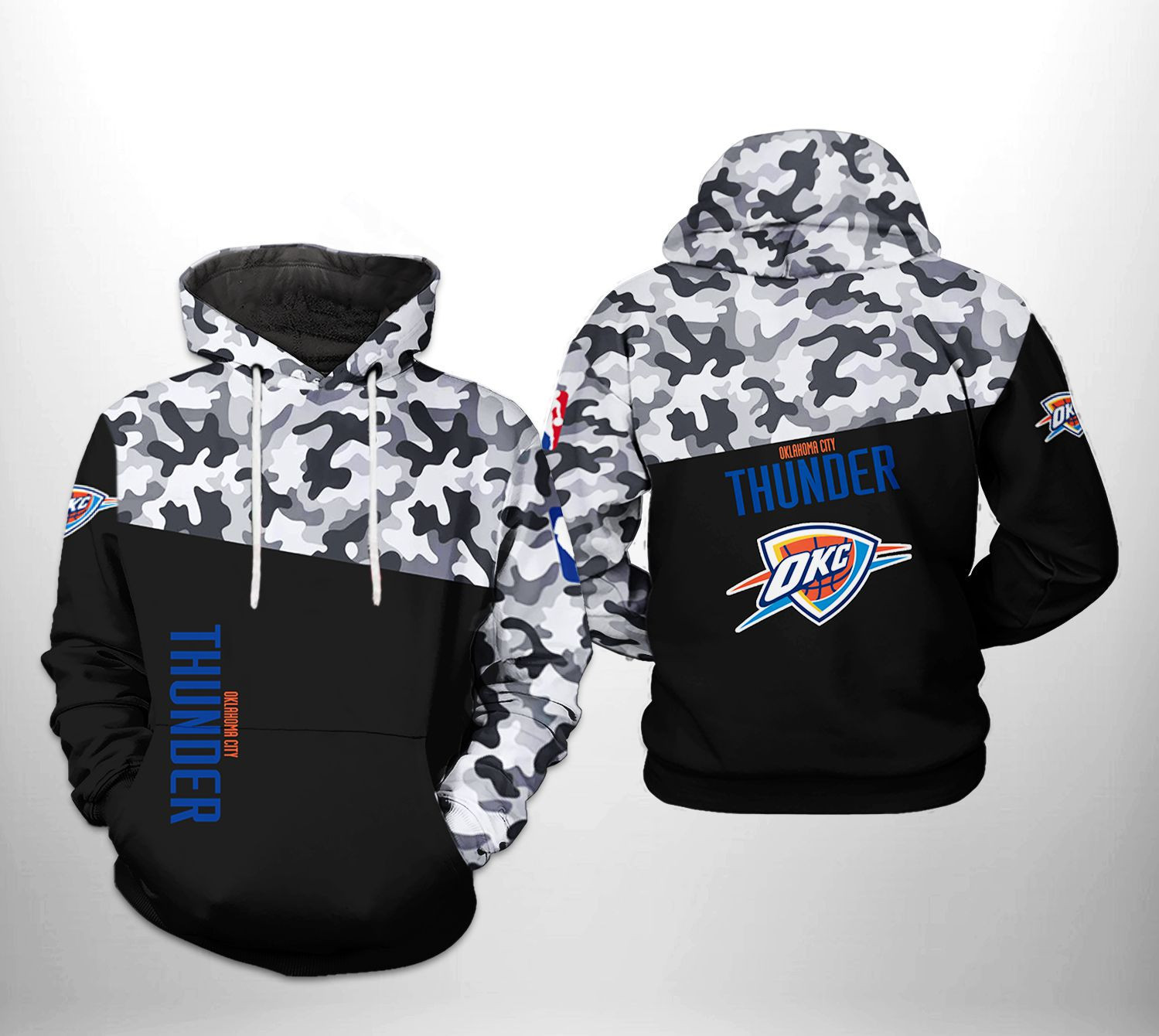 Oklahoma City Thunder NBA Camo Veteran Team 3D All Over Print Hoodie & Zip Hoodie