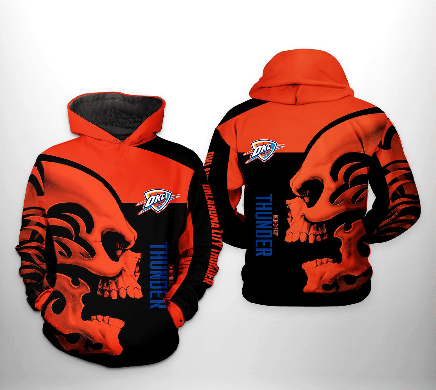 Oklahoma City Thunder NBA Skull Team 3D All Over Print Hoodie & Zip Hoodie