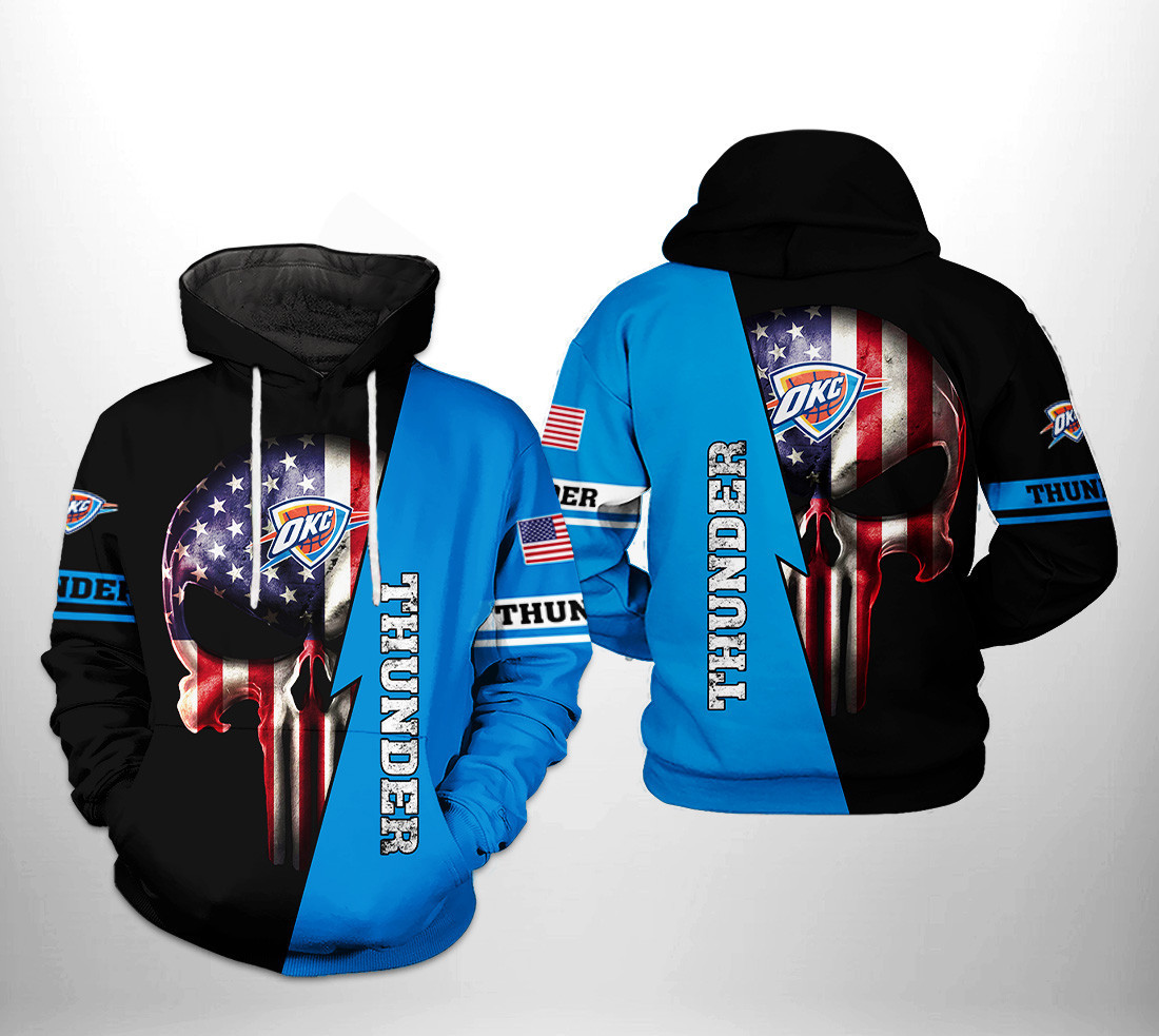 Oklahoma City Thunder NBA US Flag Skull Team 3D All Over Print Hoodie & Zip Hoodie