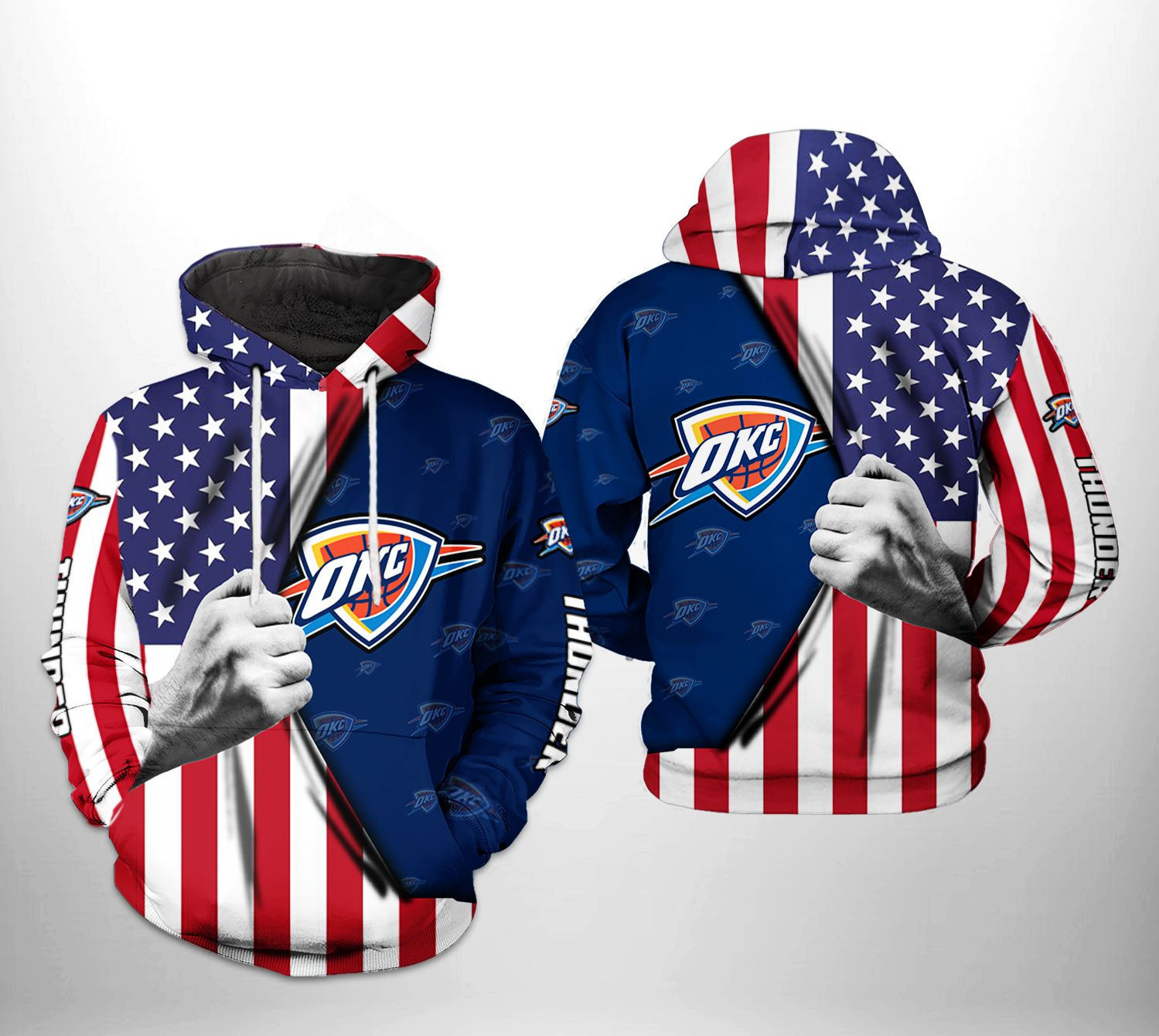 Oklahoma City Thunder NBA US Flag Team 3D All Over Print Hoodie & Zip Hoodie