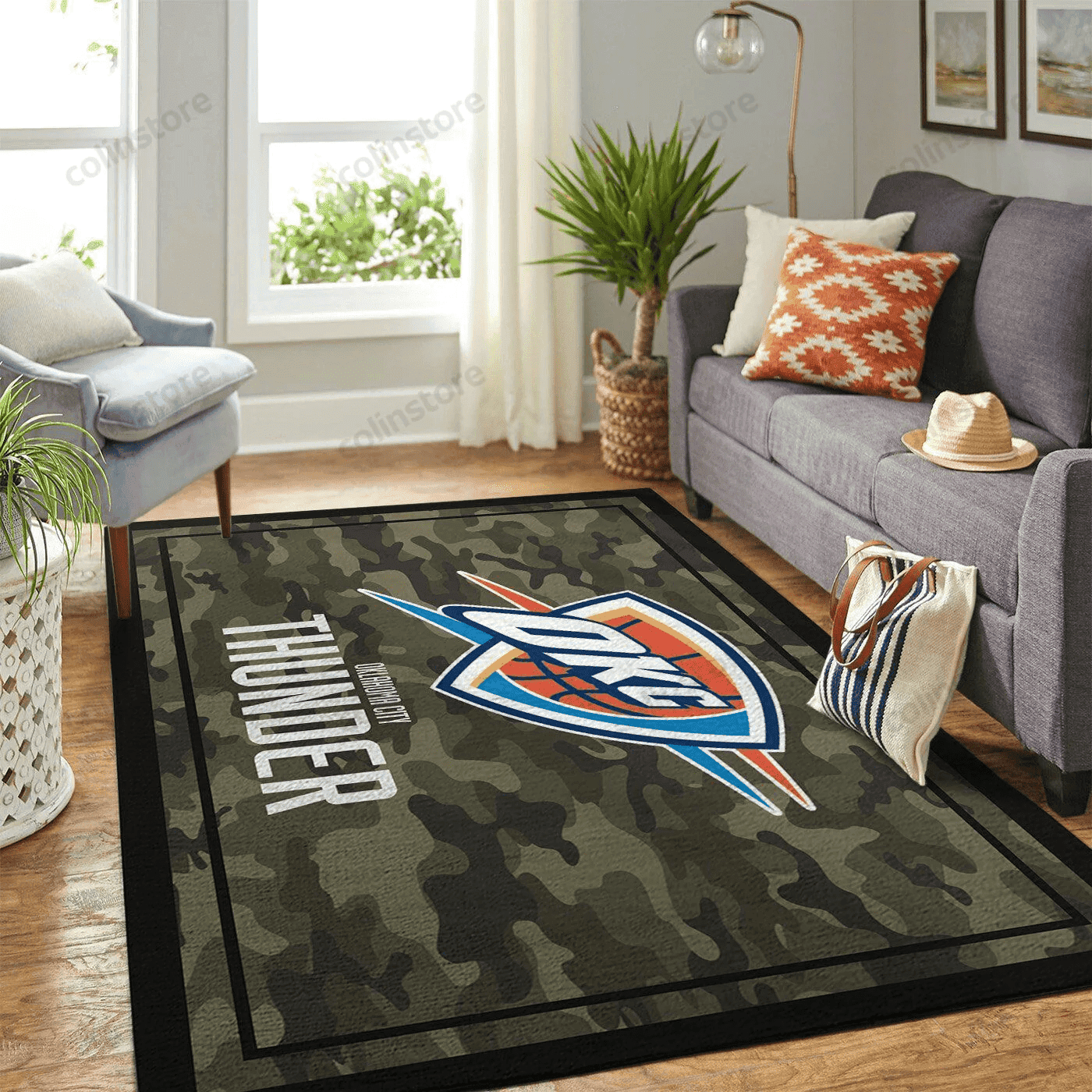 Oklahoma City Thunder Team Logo Camo 3D Rectangle Area Rug – Full Print Carpet For Living Room & Bedroom Home Decor