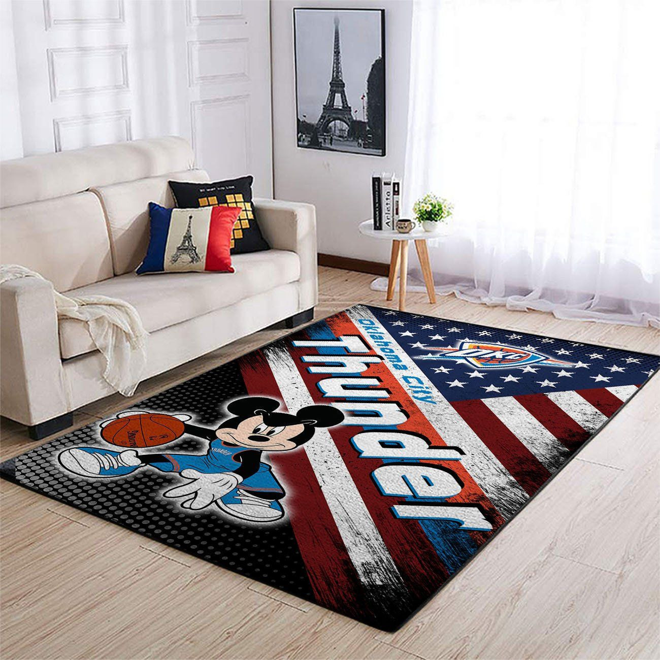Oklahoma City Thunder Team Logo Mickey Us Rectangle Area Rug – Full Print Carpet For Living Room & Bedroom Home Decor
