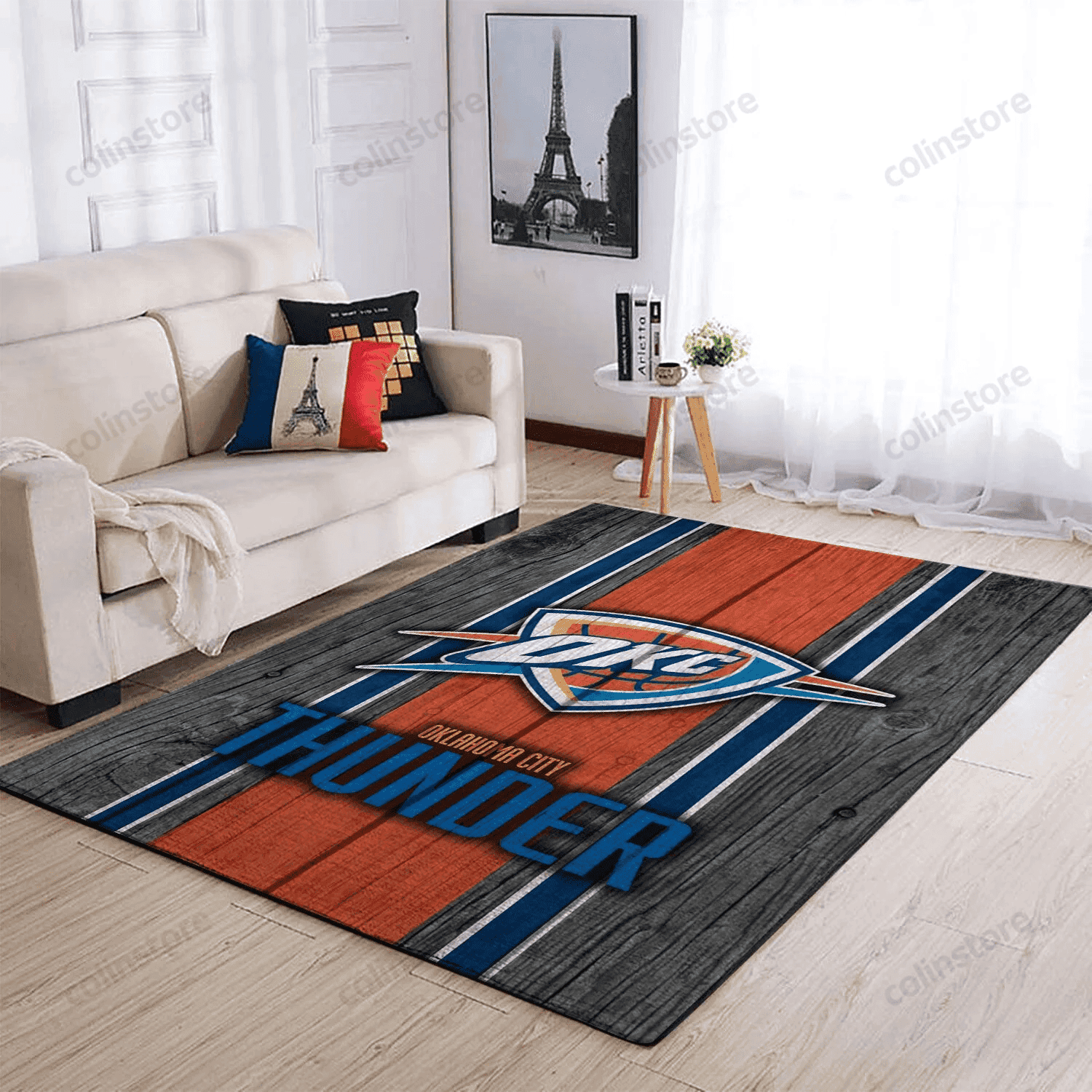 Oklahoma City Thunder Team Logo Wooden Rectangle Area Rug – Full Print Carpet For Living Room & Bedroom Home Decor