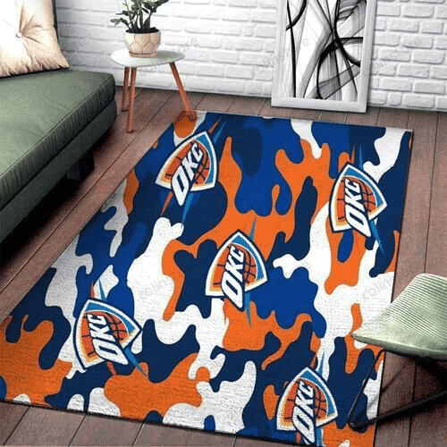 Oklahoma City Thunders Basketball Camouflage 3D Rectangle Area Rug – Full Print Carpet For Living Room & Bedroom Home Decor