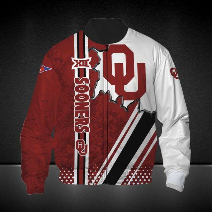 Oklahoma Sooners Crimson White Bomber Jacket | NCAA College Team Jacket for Men & Women | Sports Fan Gift