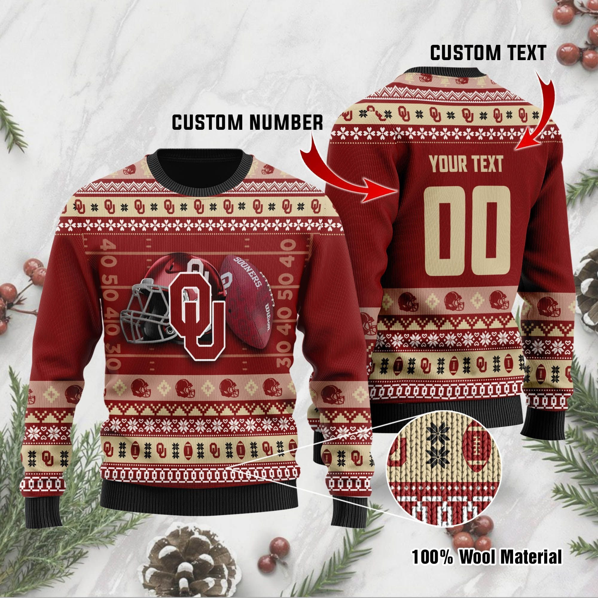 Oklahoma Sooners Custom Name & Number Personalized Ugly Christmas Sweater, Perfect Holiday Gift
