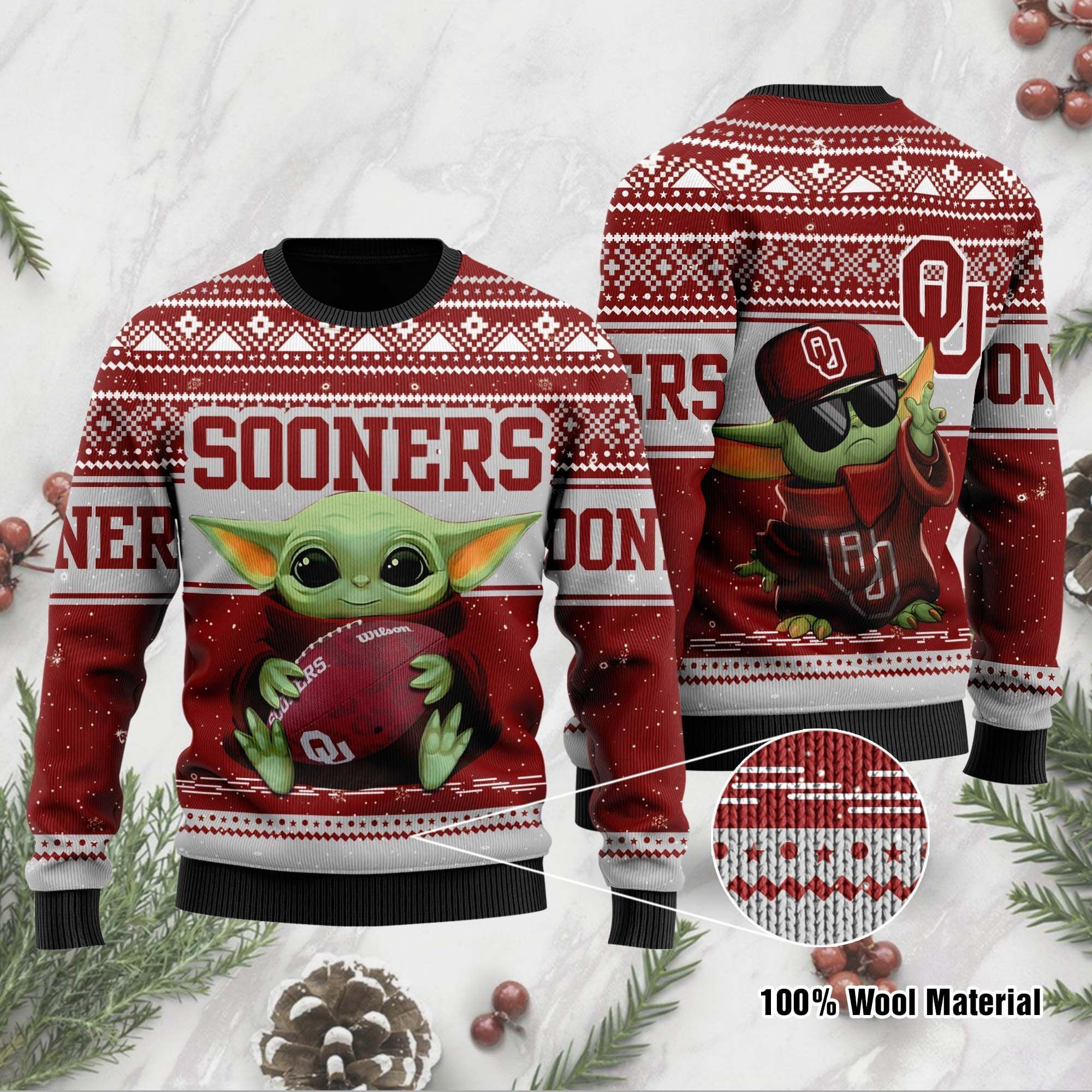 Oklahoma Sooners Grogu Baby Yoda Hug Logo Ugly Christmas Sweater, Perfect Holiday Gift
