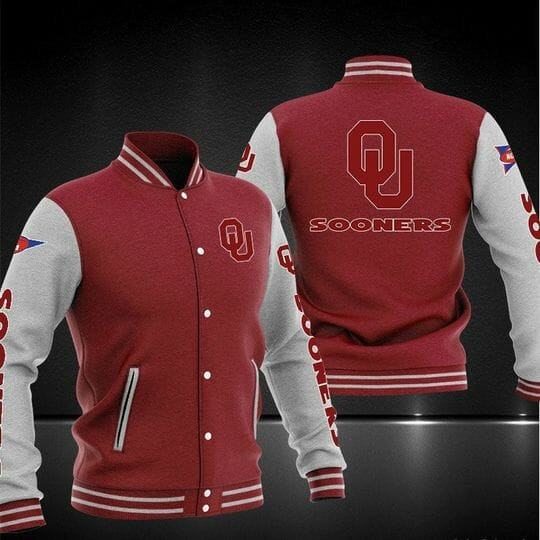 Oklahoma Sooners Red Grey Varsity Baseball Jacket for Men & Women | NCAA Team Fan Gift