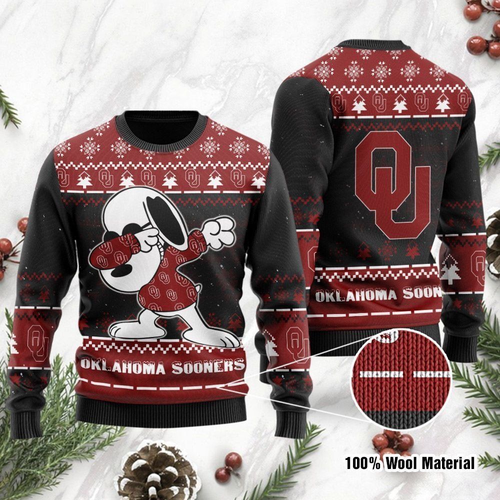 Oklahoma Sooners Snoopy Dabbing Ugly Christmas Sweater Holiday Party Men Women Full Plus Size