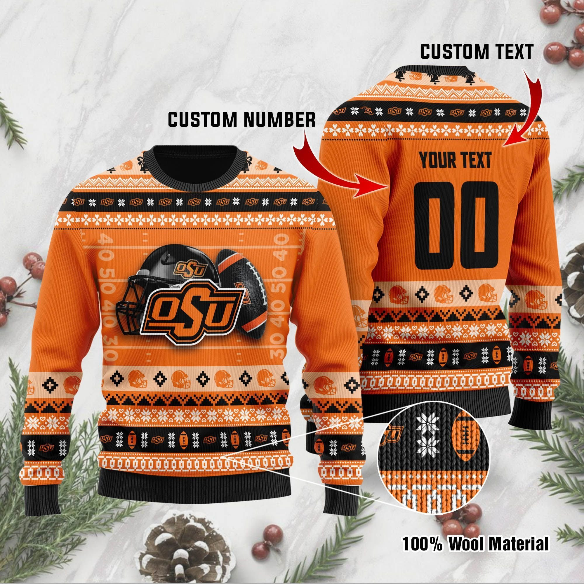 Oklahoma State Cowboys Custom Name & Number Personalized Ugly Christmas Sweater, Perfect Holiday Gift