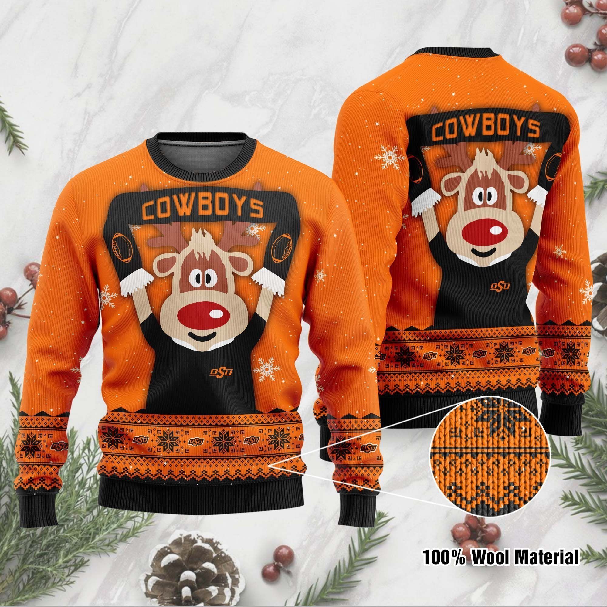 Oklahoma State Cowboys Funny Ugly Christmas Sweater Holiday Xmas Party Men Women Plus Size