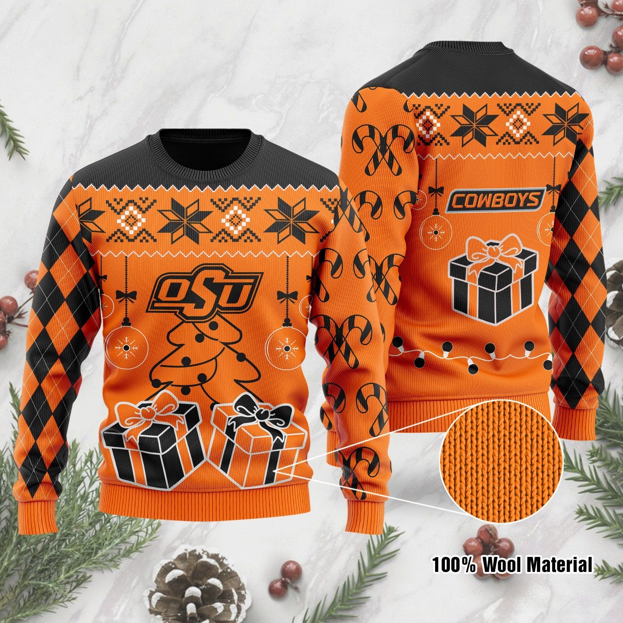 Oklahoma State Cowboys Funny Ugly Christmas Sweater Holiday Xmas Party Men Women Plus Size
