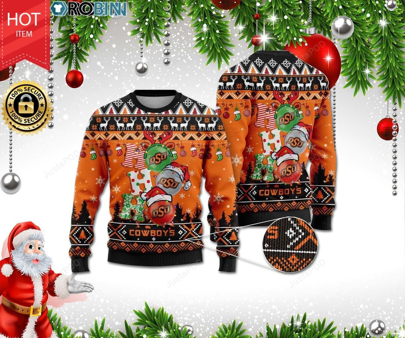 Oklahoma State Cowboys Ho Ho Ho 3D Print Ugly Christmas Sweater, Perfect Holiday Gift
