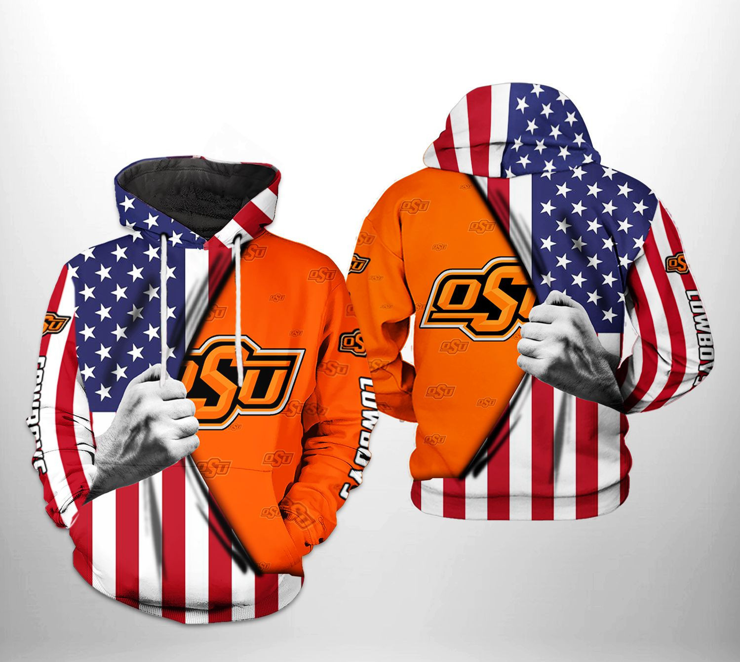 Oklahoma State Cowboys NCAA US Flag 3D All Over Print Hoodie & Zip Hoodie