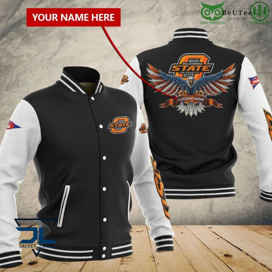 Oklahoma State Cowboys Personalized Name Black Varsity Baseball Jacket for Men & Women | NCAA Team Fan Gift