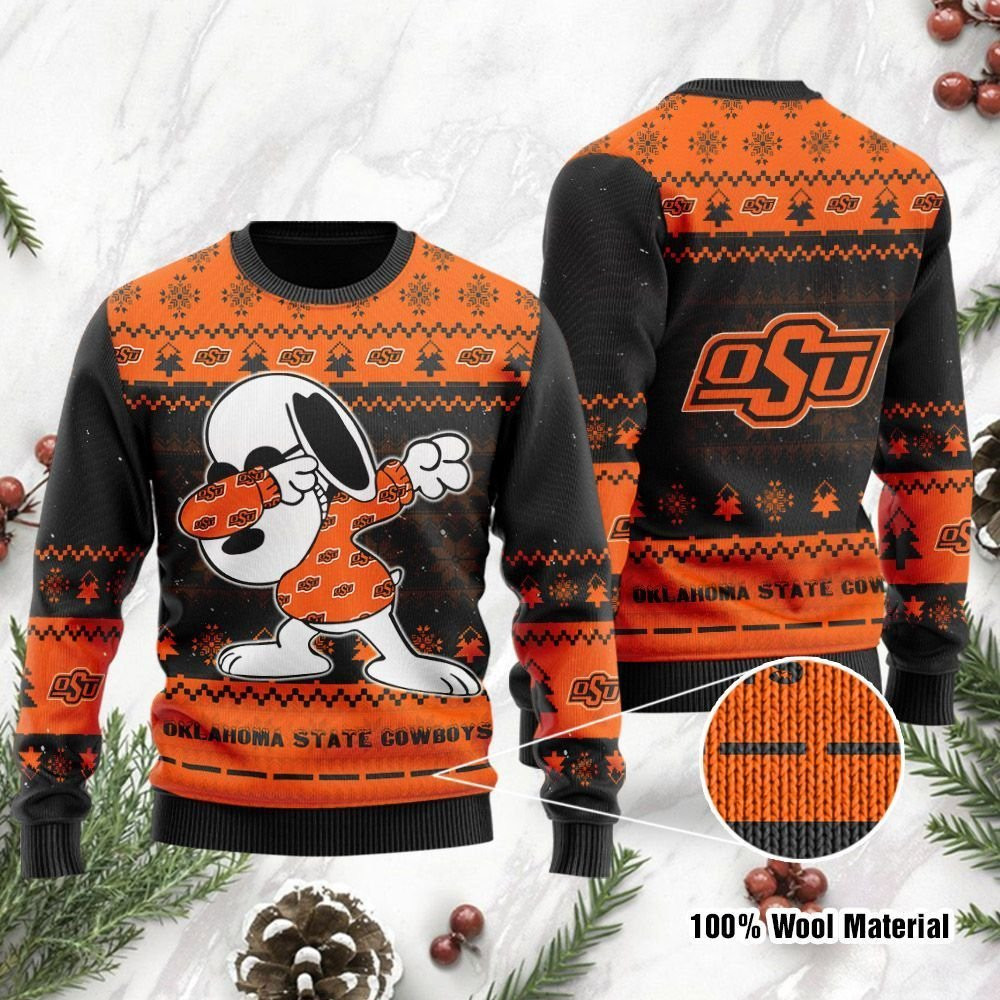 Oklahoma State Cowboys Snoopy Dabbing Ugly Christmas Sweater Perfect Holiday Gift