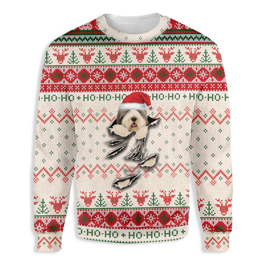 Old English Sheepdog Scratch Ugly Christmas Sweater, Perfect Holiday Gift