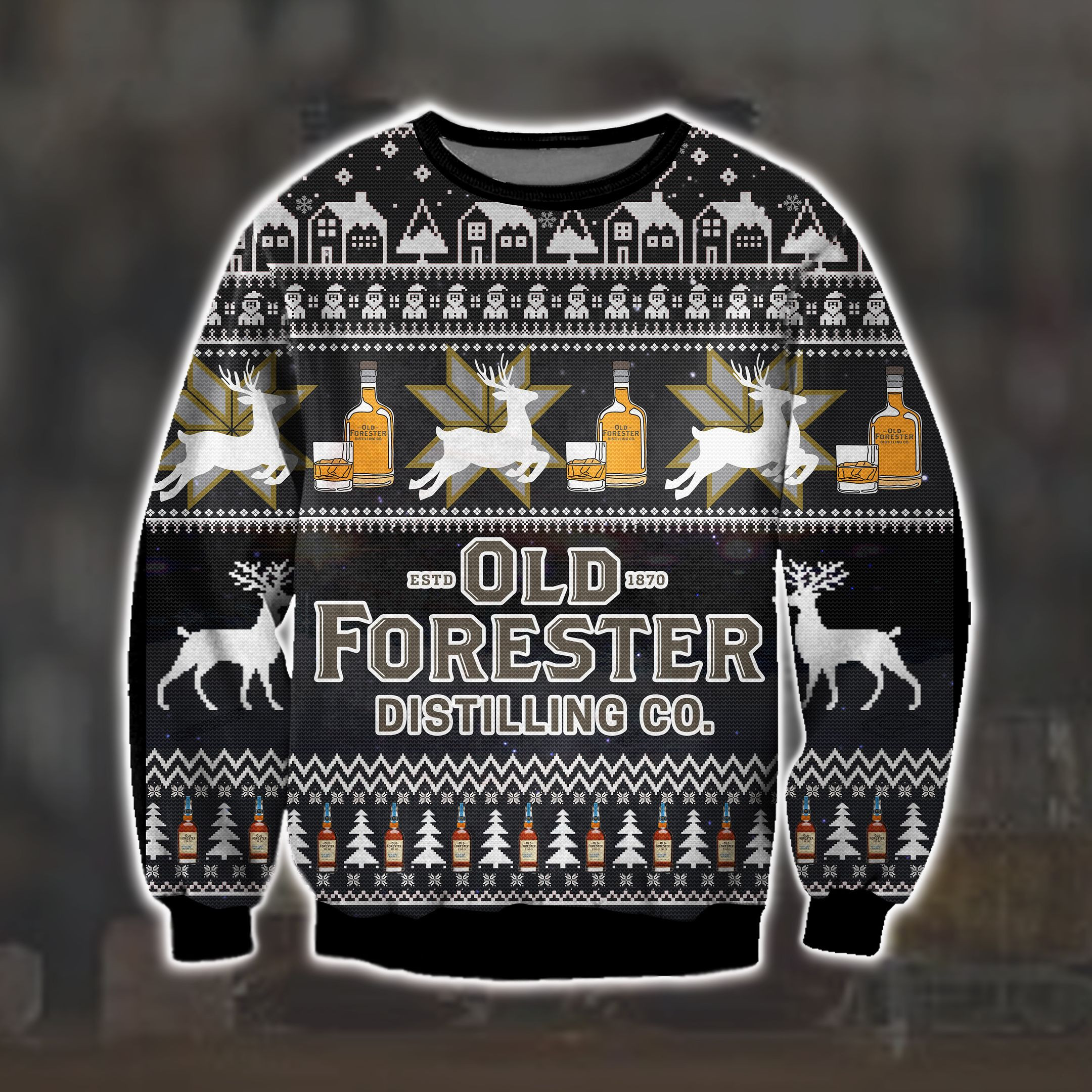 Old Forester Knitting Pattern 3D Print Ugly Christmas Sweater
