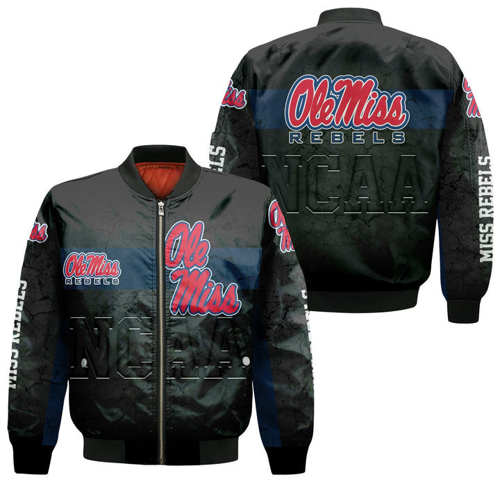 Ole Miss Rebels Black Legendary Bomber Jacket | NCAA College Team Jacket for Men & Women | Sports Fan Gift