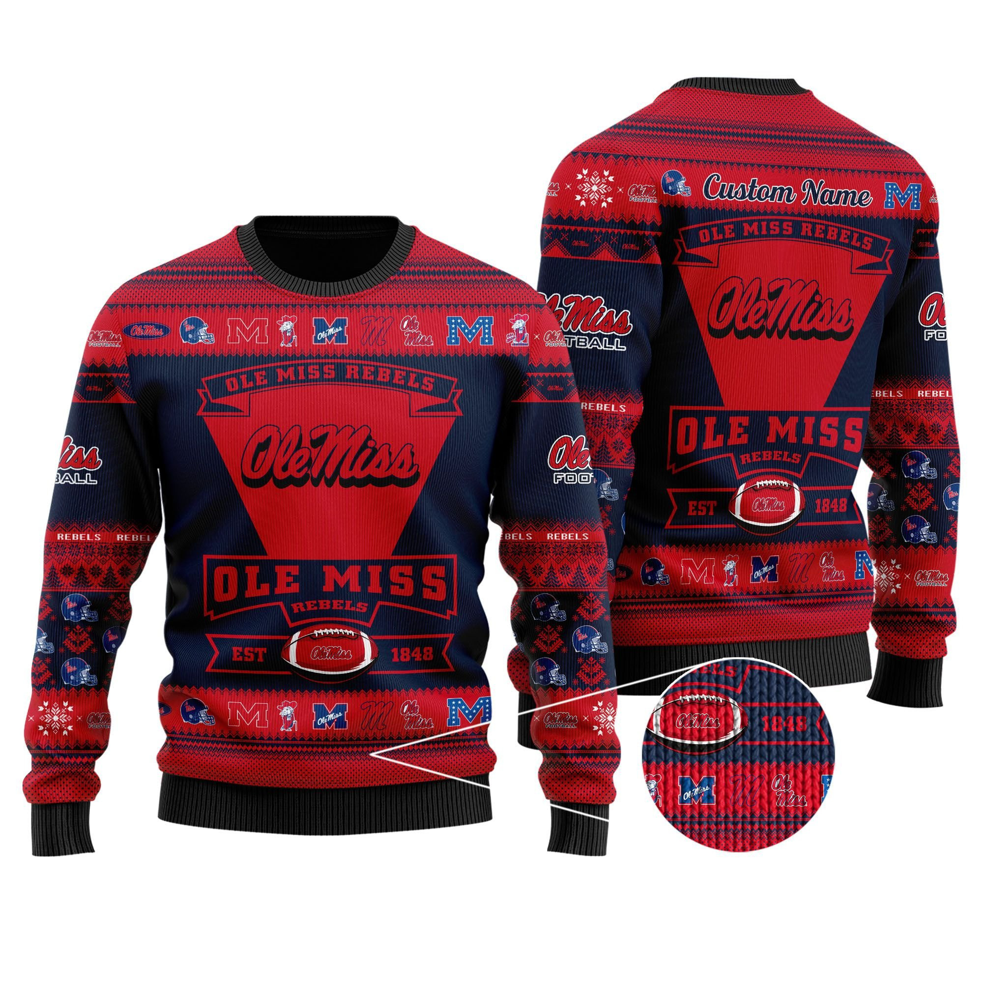 Ole Miss Rebels Football Team Logo Custom Name Personalized Ugly Christmas Sweater Perfect Holiday Gift