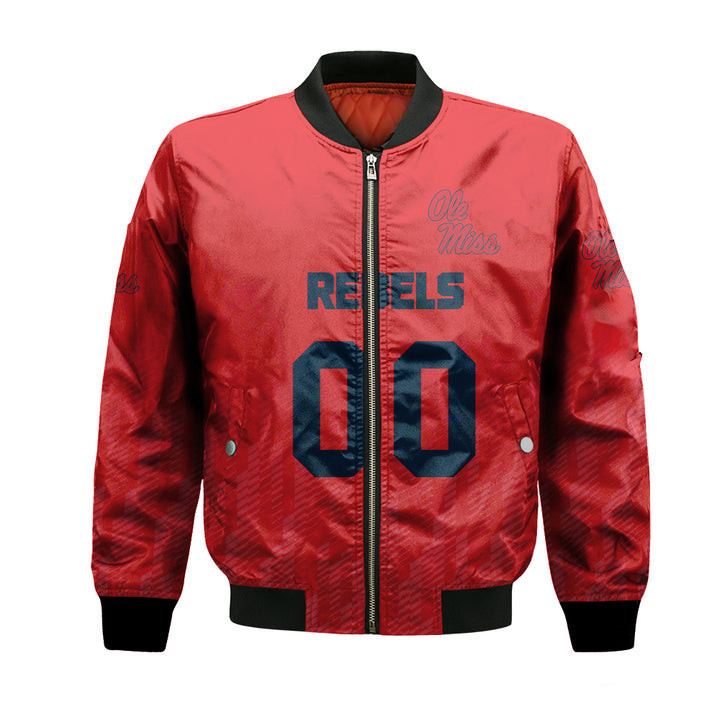 Ole Miss Rebels Personalized Text Number Red Ombre Bomber Jacket | NCAA College Team Jacket for Men & Women | Sports Fan Gift