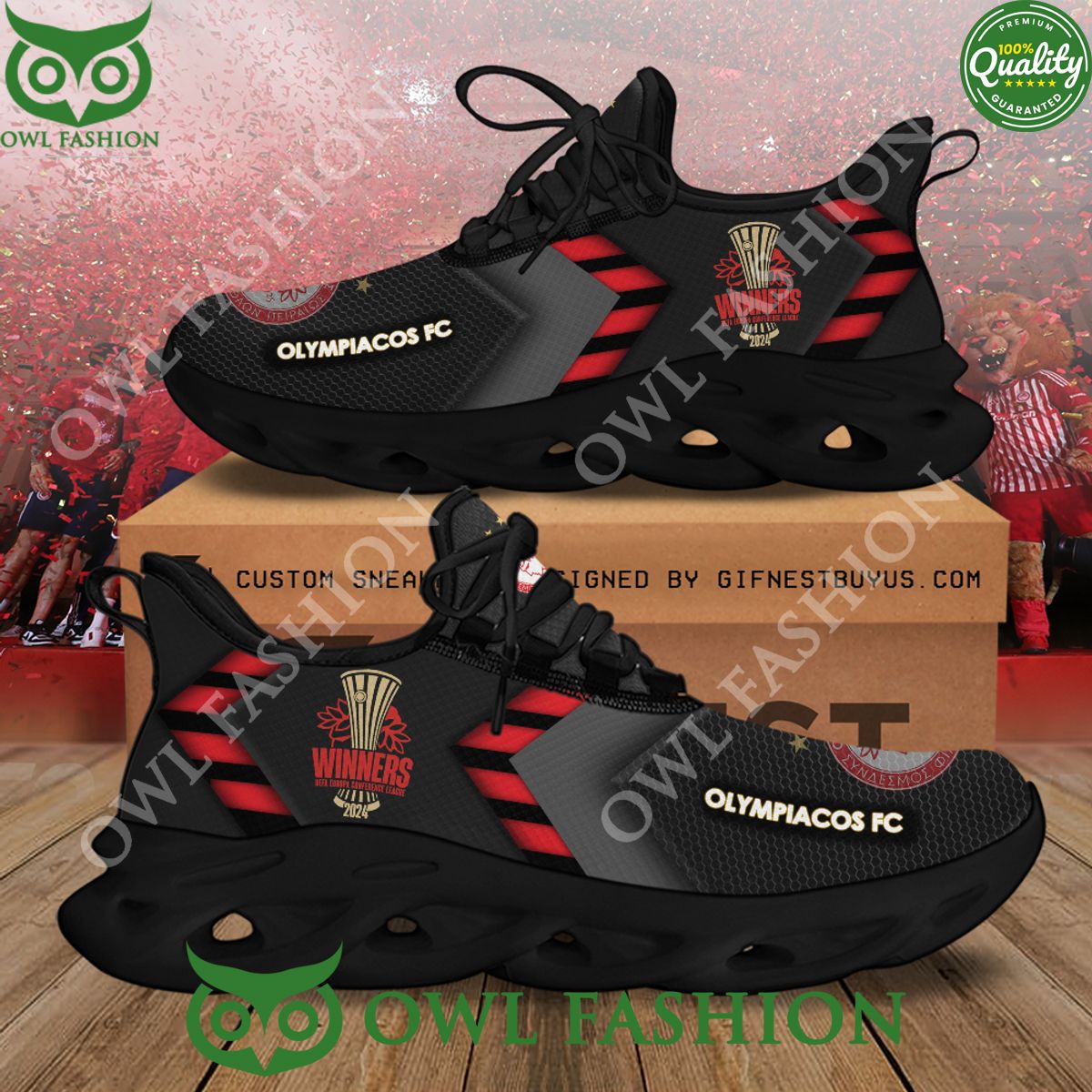 Olympiacos FC Max Soul Shoes Sneakers for Men And Women – Soccer Fan Shoes, Team Sneakers