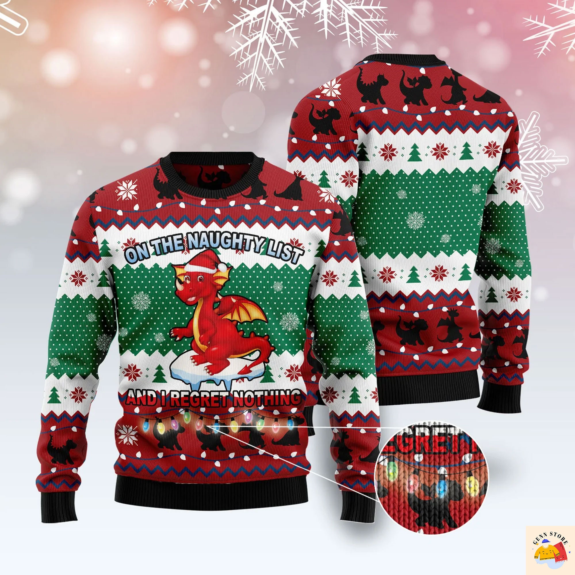 On The Naughty List, Dragon Ugly Christmas Sweater