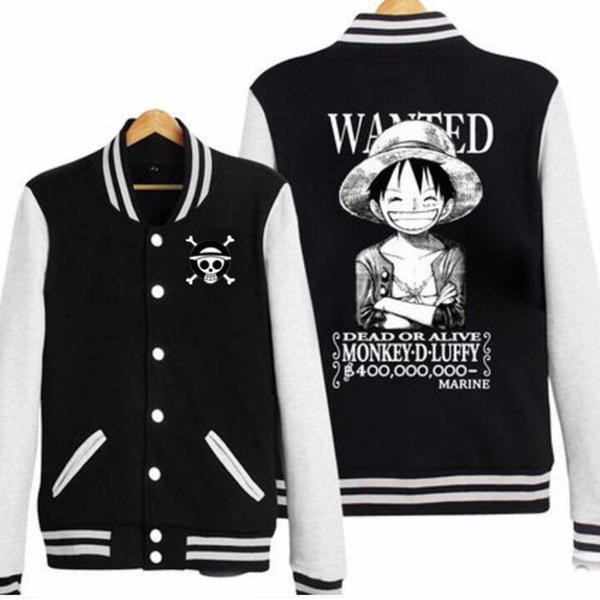 One Piece Monkey D Luffy Wanted Skull Baseball Jacket for Men & Women | Anime Fan Gift