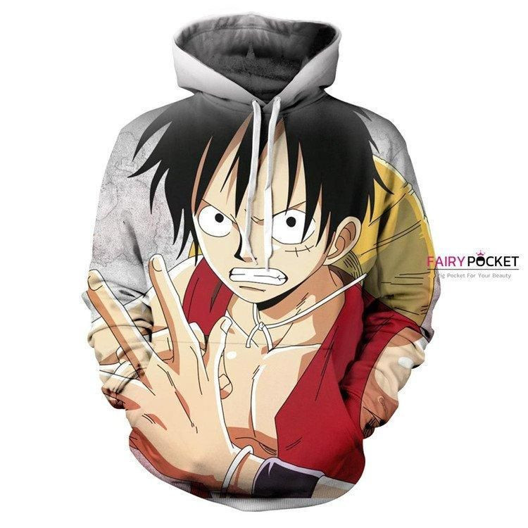 One Piece Monkey D. Luffy Grey 3D All Over Print Hoodie & Zip Hoodie