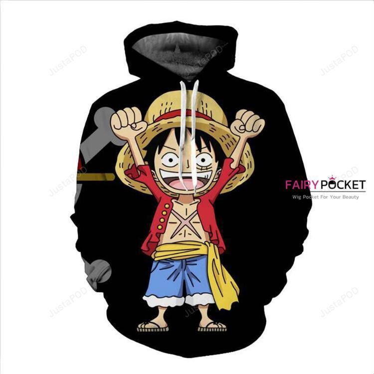 One Piece Young Monkey D. Luffy Black 3D All Over Print Hoodie & Zip Hoodie