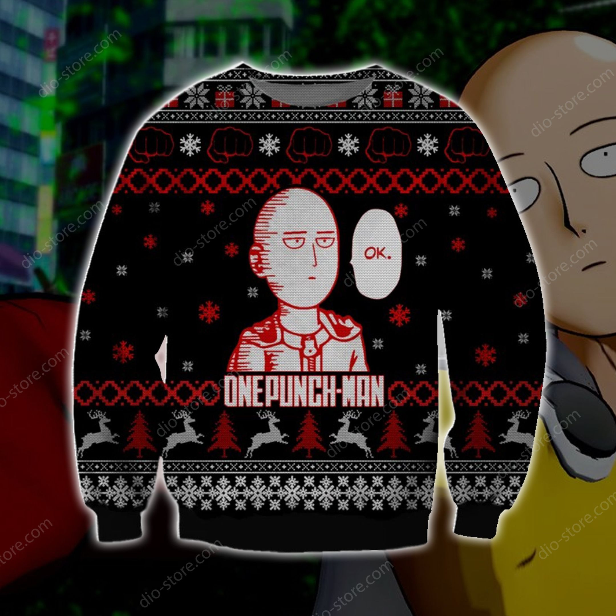 One Punch Man Knitting Pattern For Unisex Ugly Christmas Sweater,