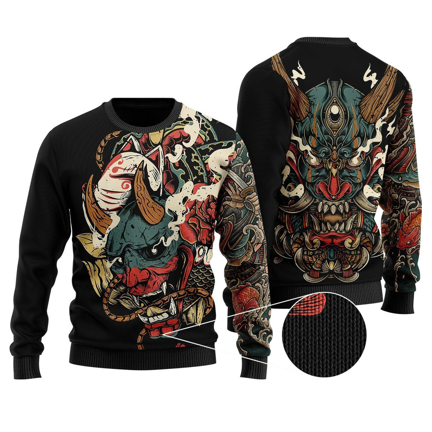 Oni Mask Tattoo Ugly Christmas Sweater Perfect Holiday Gift