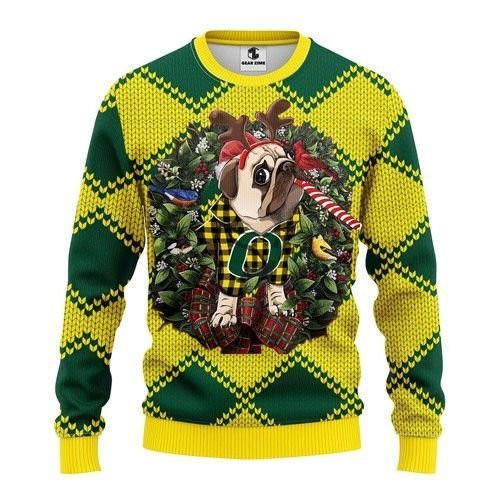 Oregon Ducks Pug Dog Ugly Christmas Sweater,