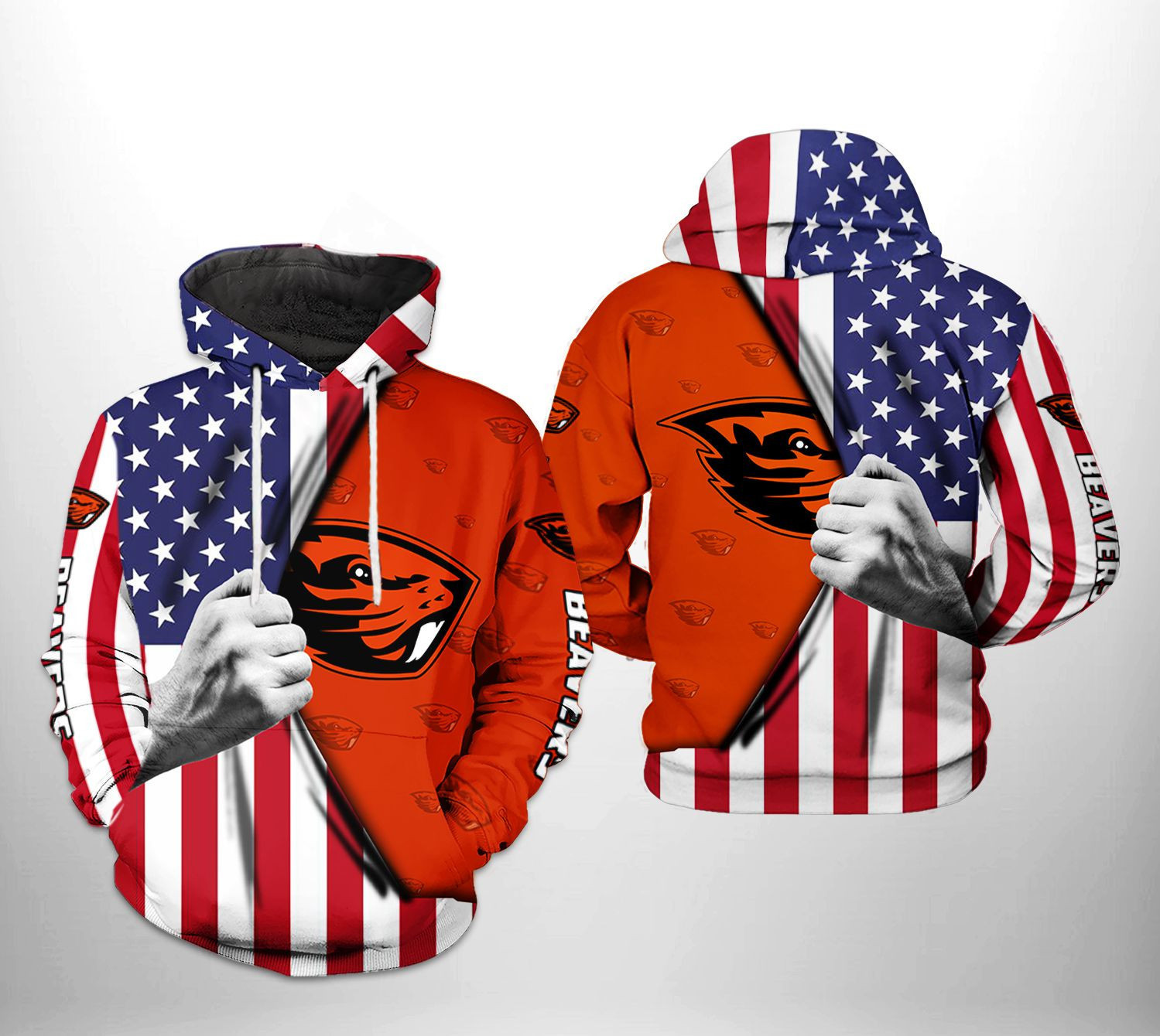 Oregon State Beavers NCAA US Flag 3D All Over Print Hoodie & Zip Hoodie