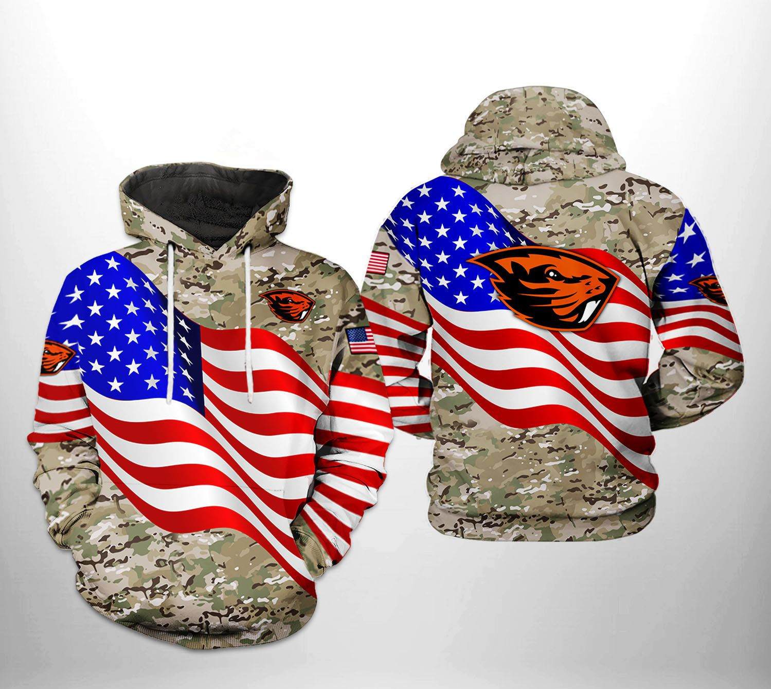 Oregon State Beavers NCAA US Flag Camo Veteran 3D All Over Print Hoodie & Zip Hoodie