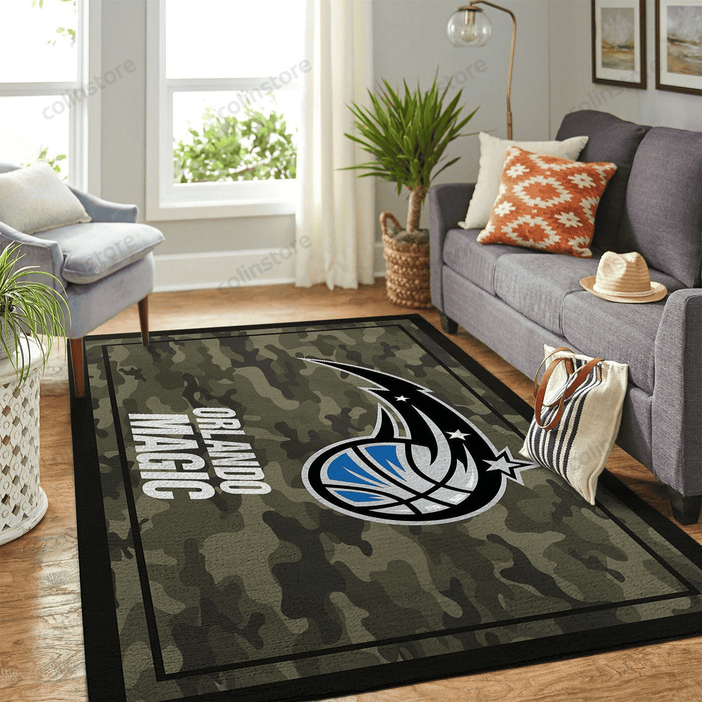 Orlando Magic Team Logo Camo Rectangle Area Rug – Full Print Carpet For Living Room & Bedroom Home Decor