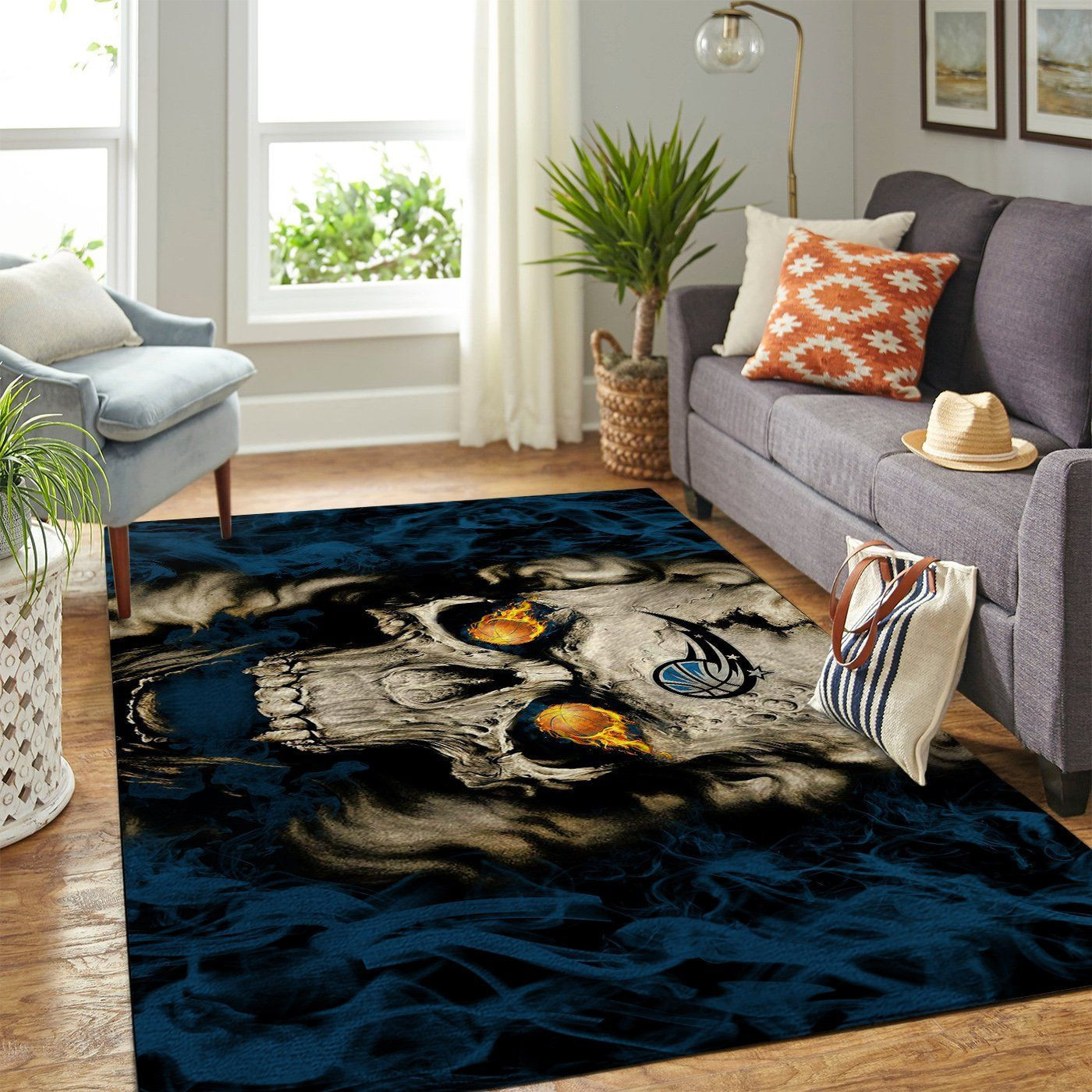 Orlando Magic Team Logo Skull Rectangle Area Rug – Full Print Carpet For Living Room & Bedroom Home Decor