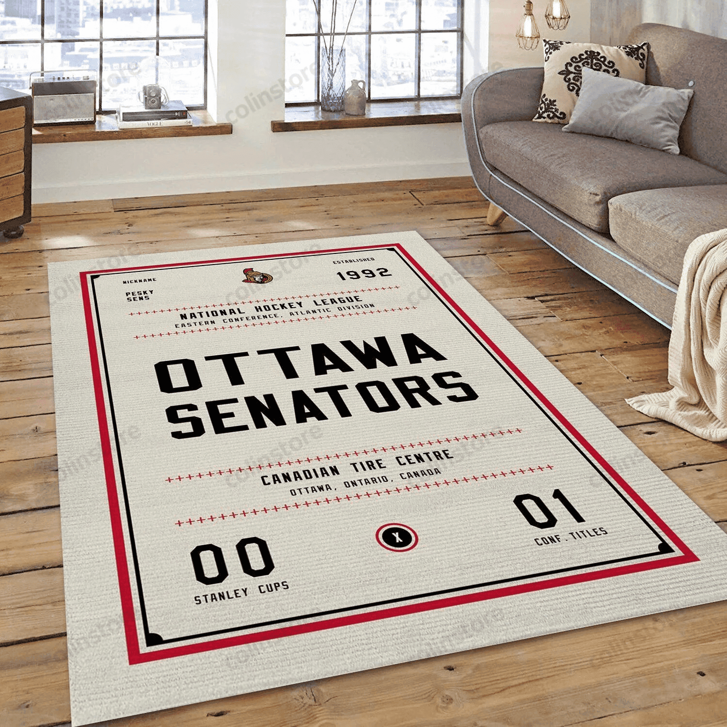 Ottawa Senators 3D Rectangle Area Rug – Full Print Carpet For Living Room & Bedroom Home Decor