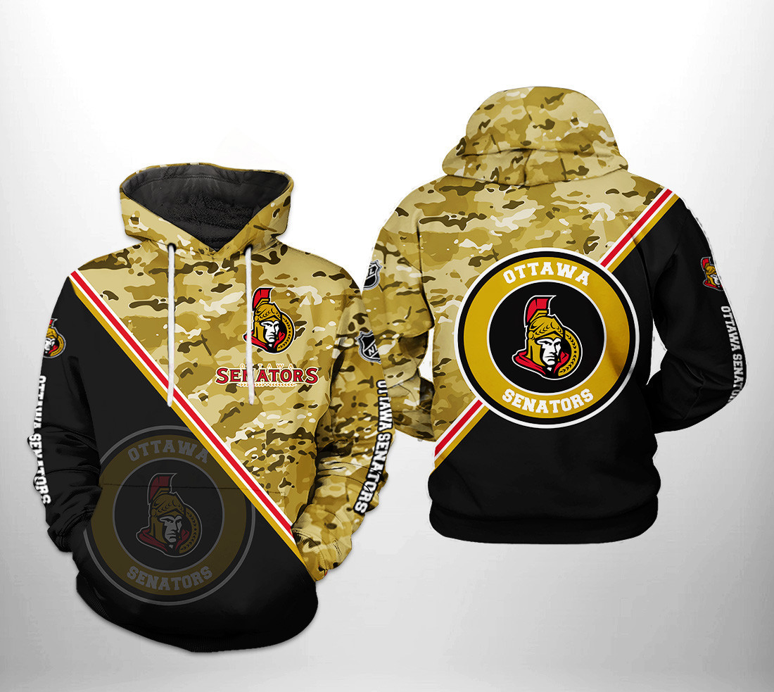 Ottawa Senators NHL Camo Team 3D All Over Print Hoodie & Zip Hoodie