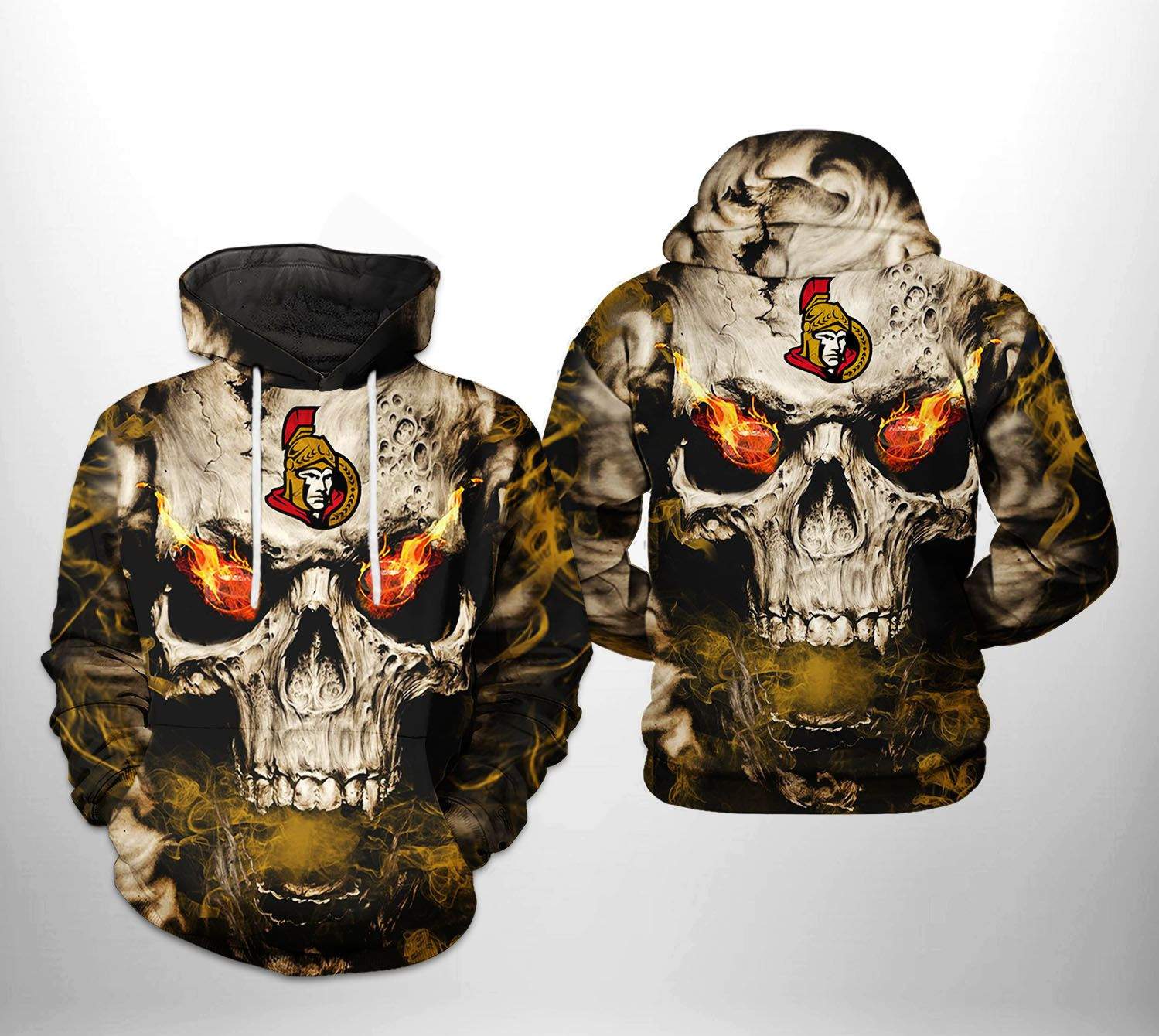 Ottawa Senators NHL Skull 3D All Over Print Hoodie & Zip Hoodie