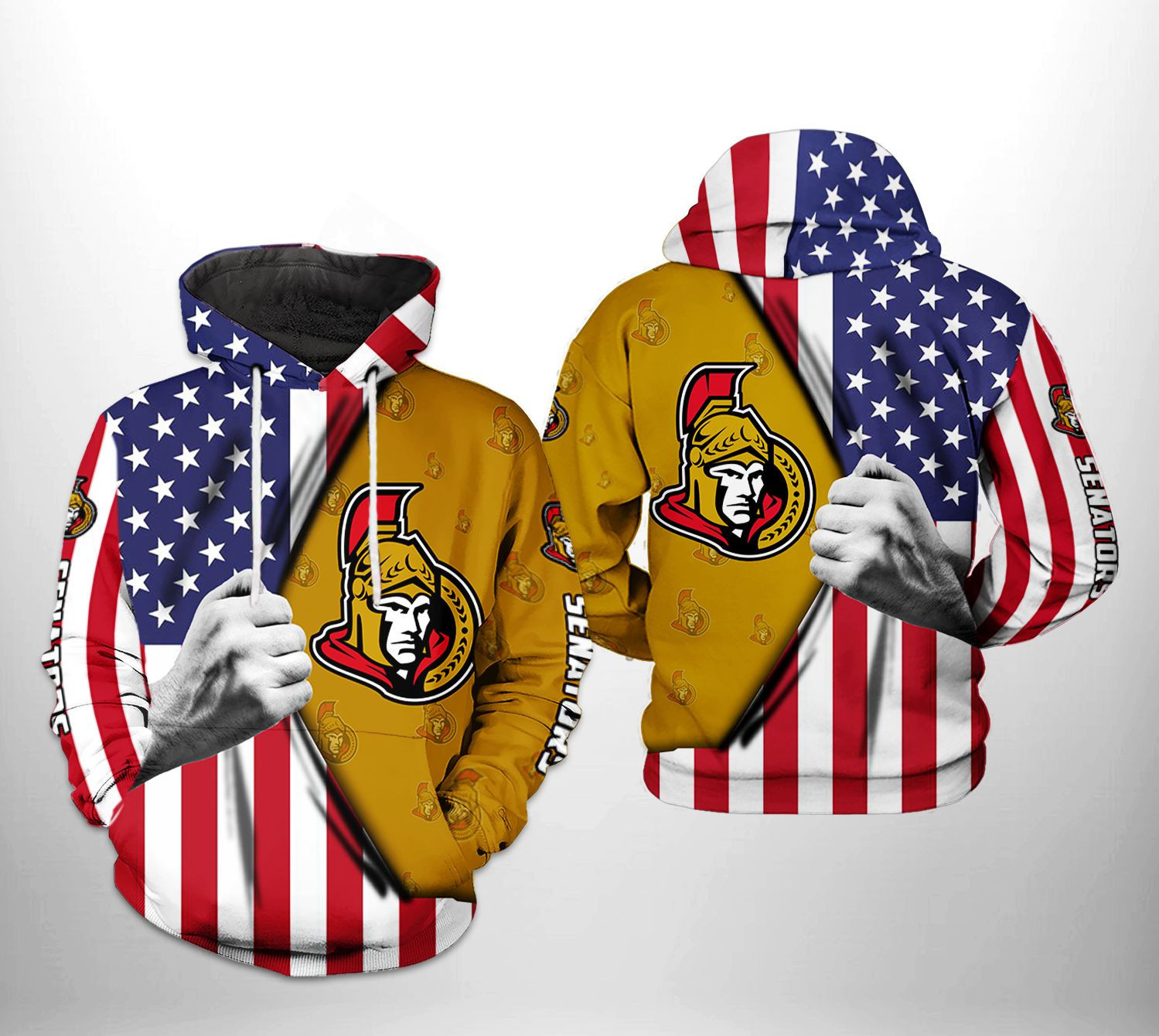 Ottawa Senators NHL US FLag 3D All Over Print Hoodie & Zip Hoodie