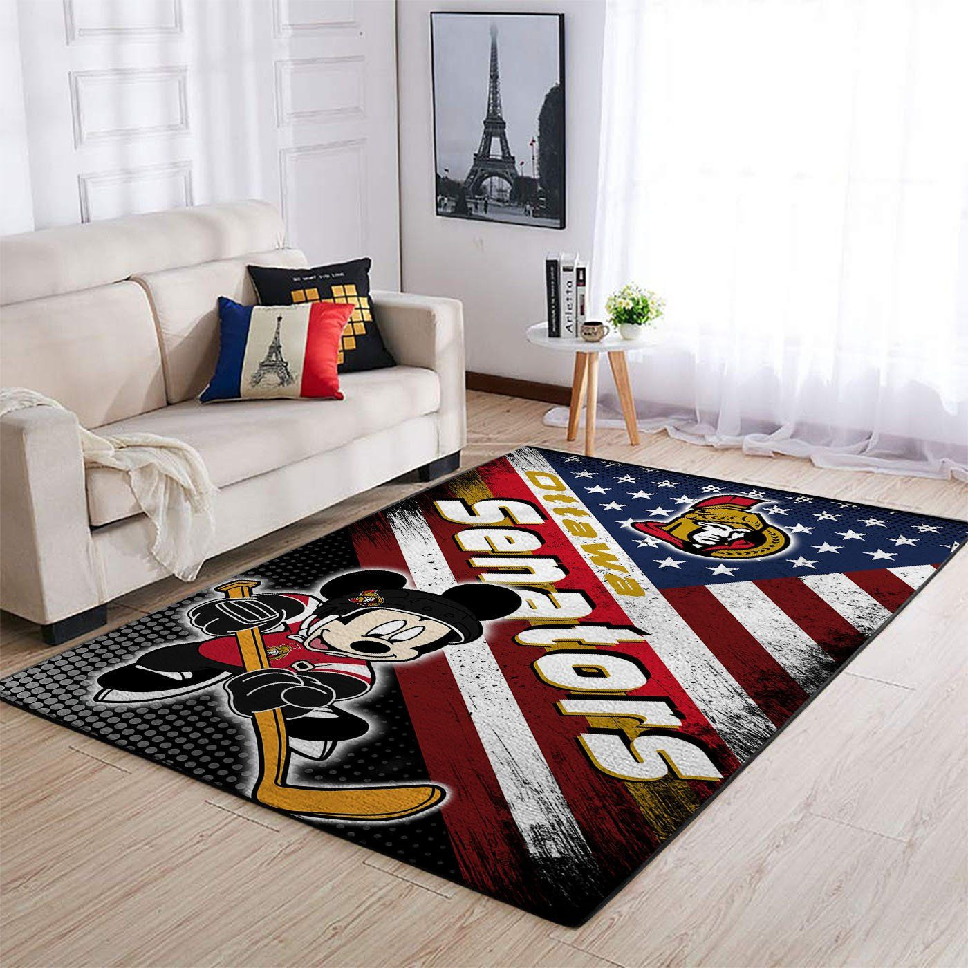 Ottawa Senators Team Logo Mickey Us Rectangle Area Rug – Full Print Carpet For Living Room & Bedroom Home Decor