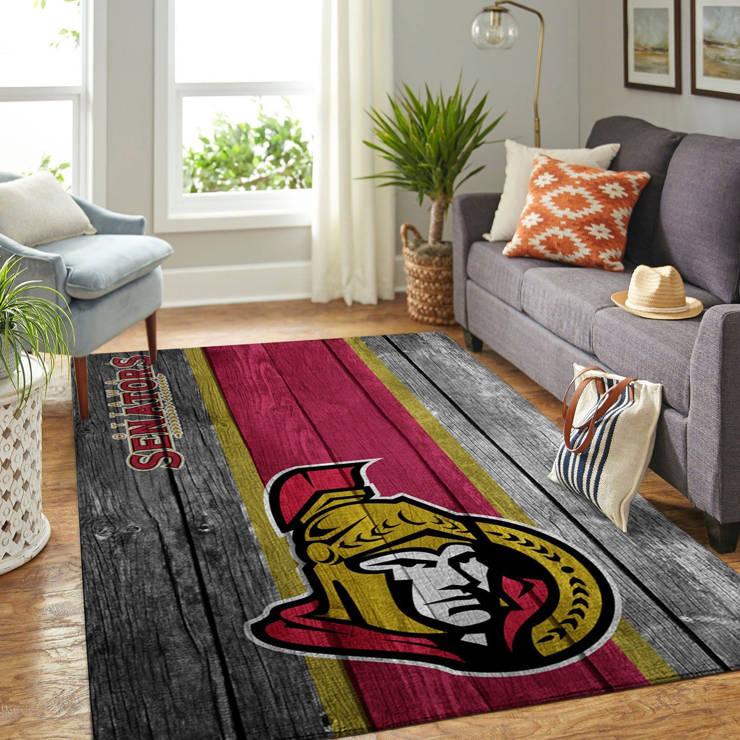 Ottawa Senators Team Logo Wooden Rectangle Area Rug – Full Print Carpet For Living Room & Bedroom Home Decor