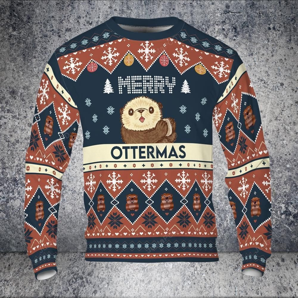 Otter Merry Ottermas Ugly Christmas Sweater, Perfect Holiday Gift