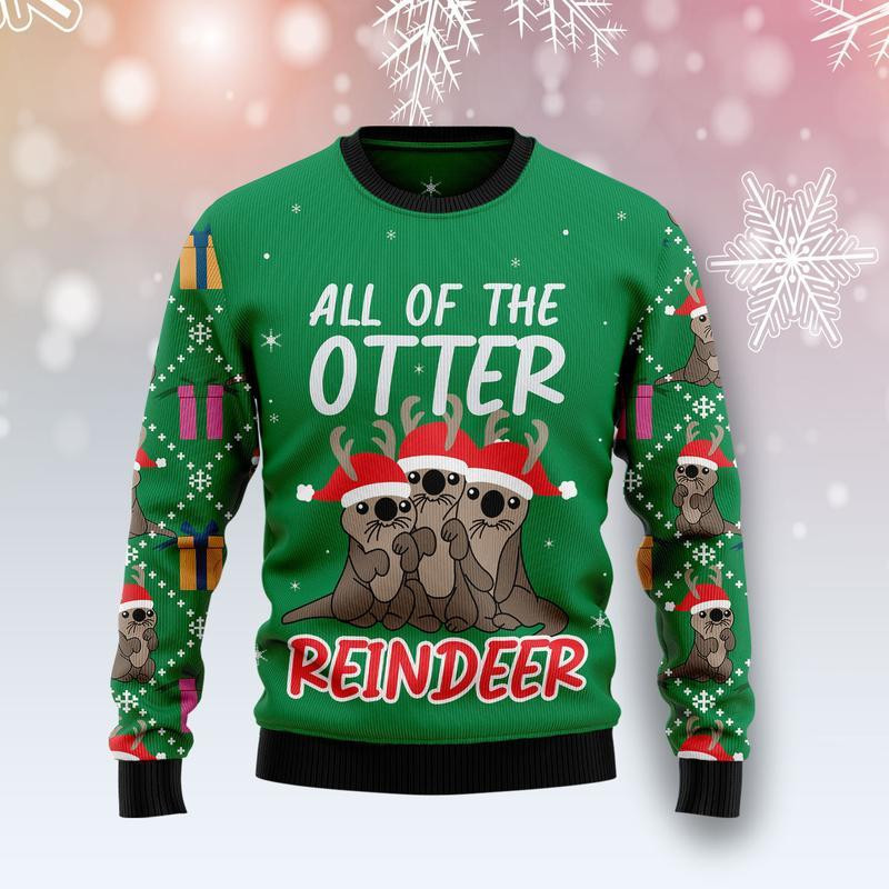 Otter Reindeer Face Ugly Christmas Sweater, Perfect Holiday Gift