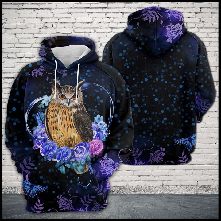 Owl Purple Heart Flower 3D All Over Print Hoodie & Zip Hoodie