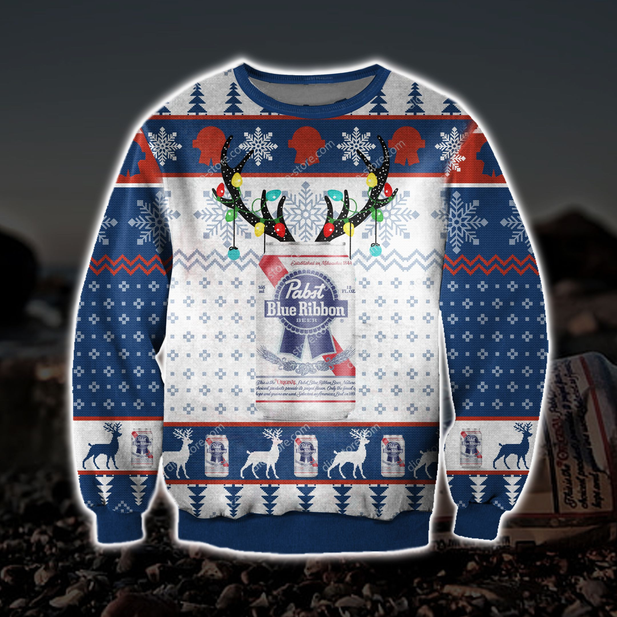 Pabst Blue Ribbon Beer 3D All Over Print Ugly Christmas Sweater