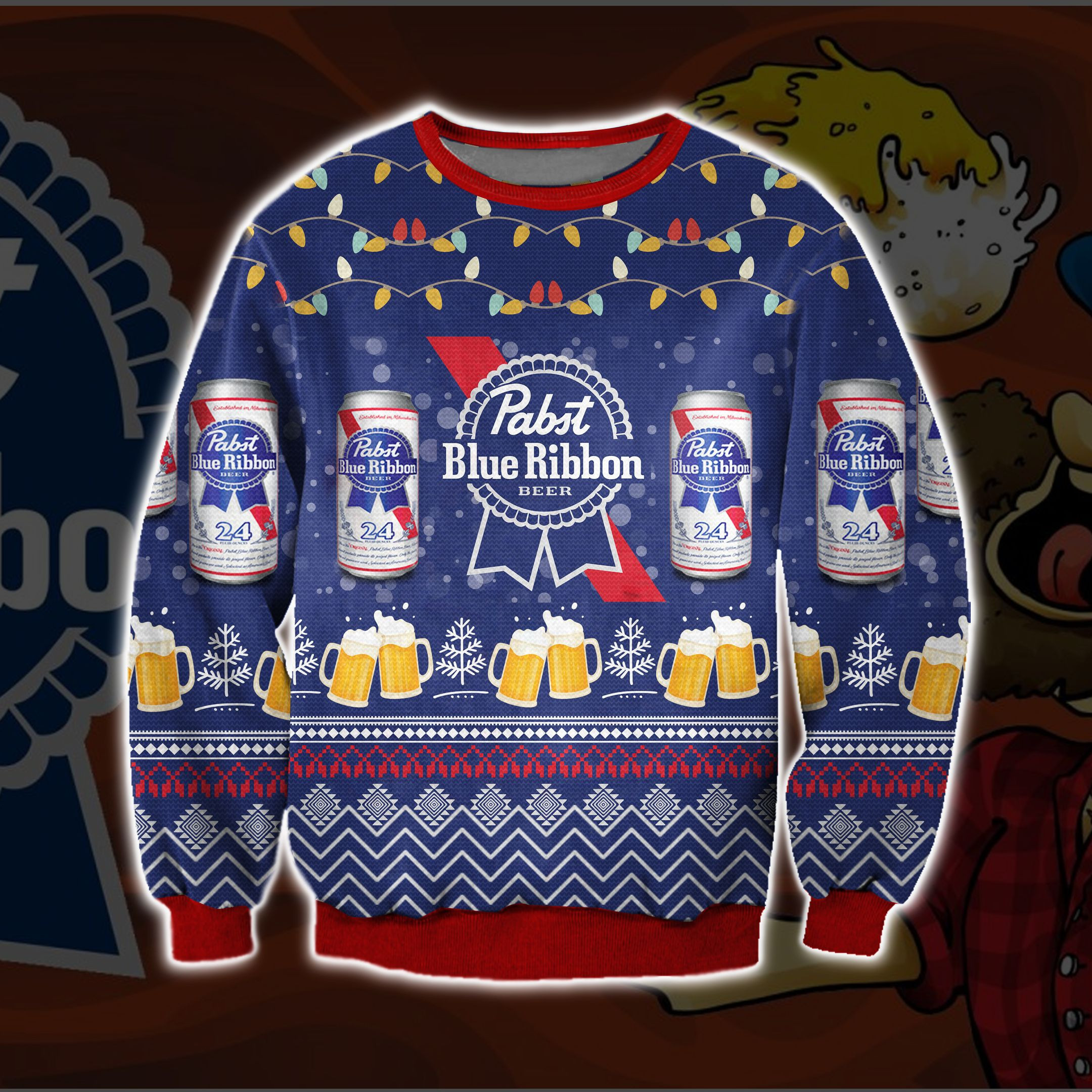 Pabst Blue Ribbon Beer 3D All Over Print Ugly Christmas Sweater