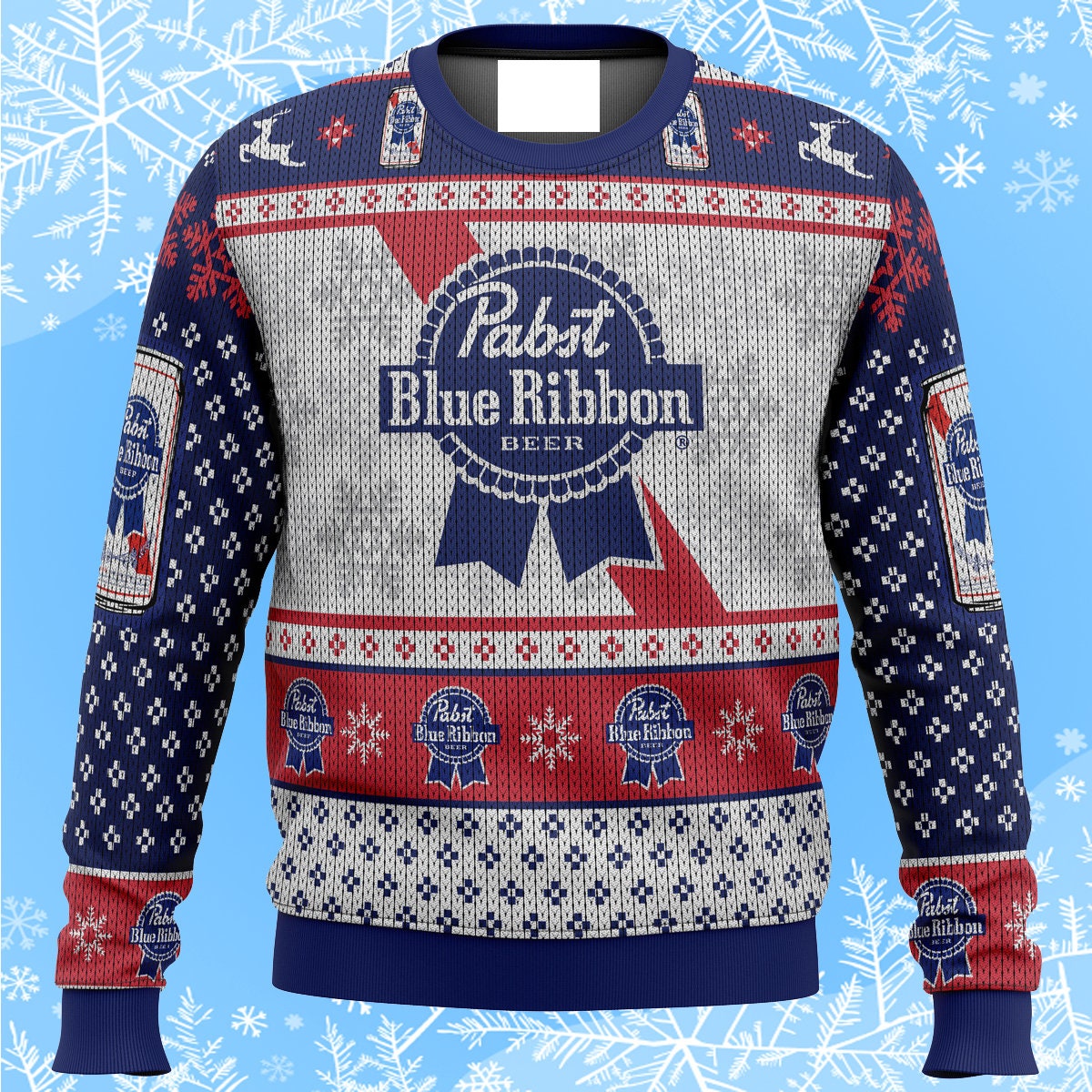 Pabst Blue Ribbon Beer Lovers Ugly Christmas Sweater